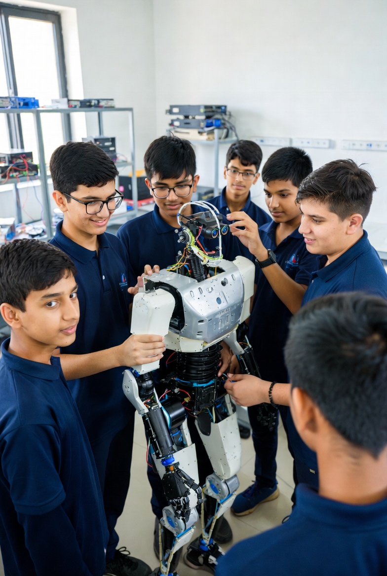 Students working on robotics projects in JHAMU Robo Café